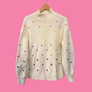 Women’s Loft Ivory Mock Turtleneck‎ Sweater with Colored Dots-Size L